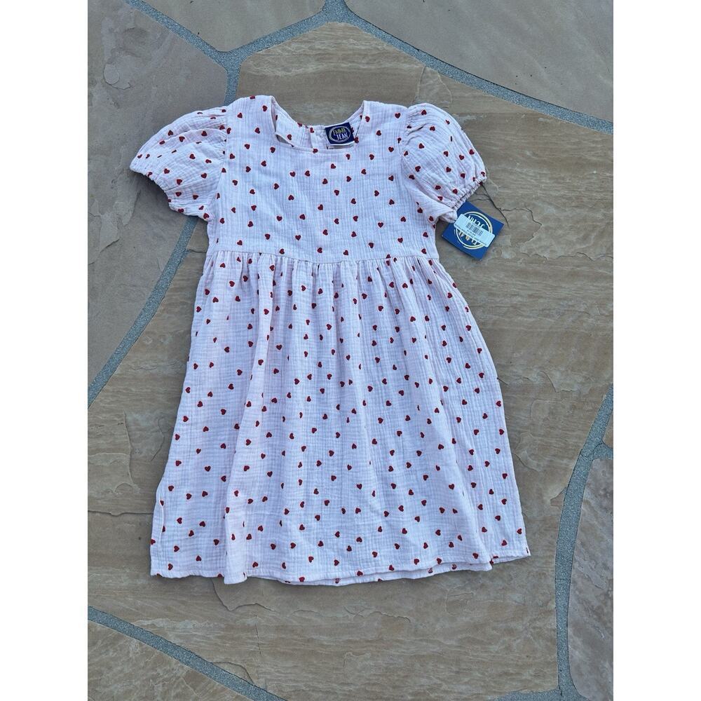 EMMA JEAN GIRL'S SIZE 8 Short Sleeve Heart Dress / Tunic Pink Red LS NWT